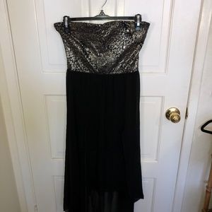 Black Metallic High Low Dress